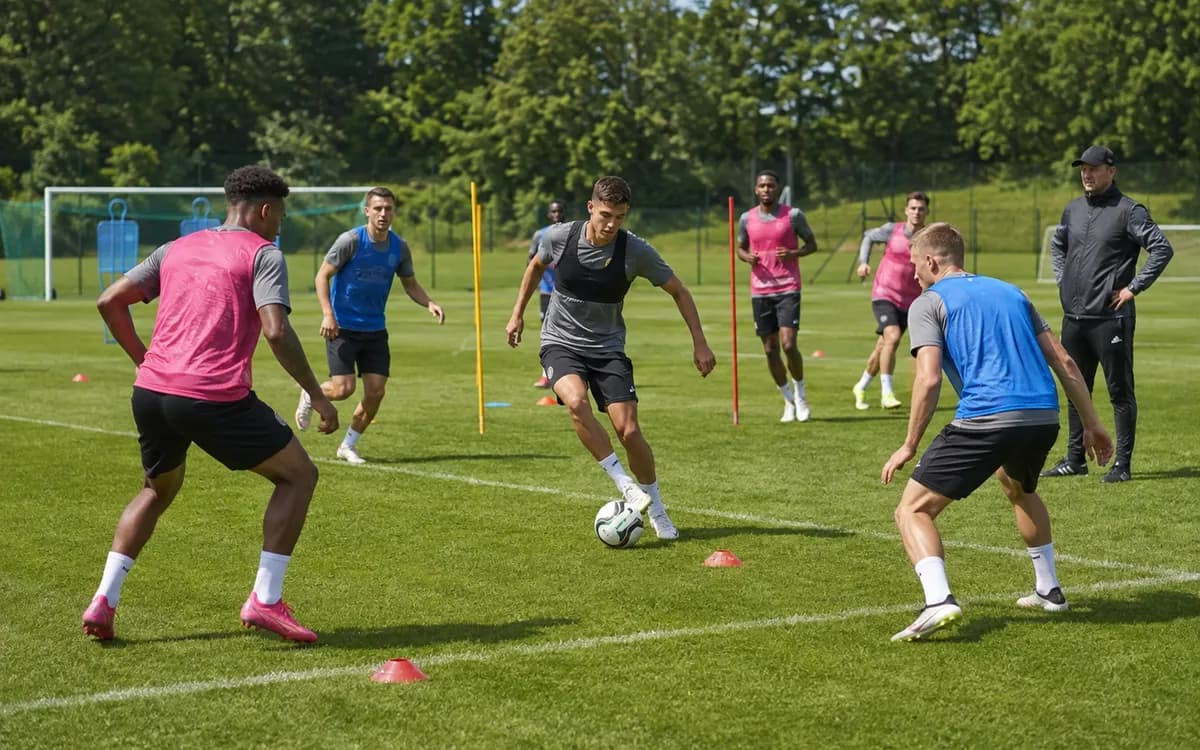 Fussballmannschaft beim Training auf dem Vereinsplatz